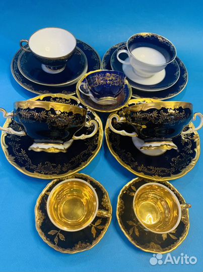 Чашка блюдце и тарелка кобальт (кофе и чай) гдр