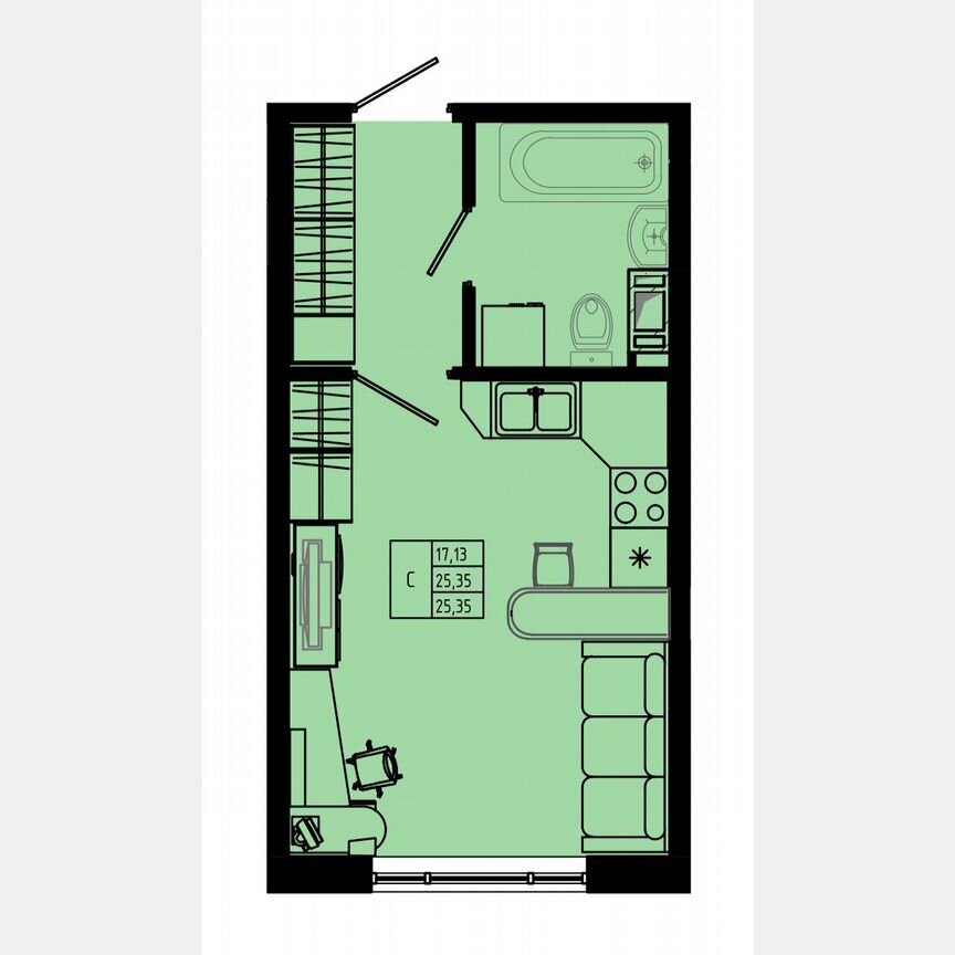 Квартира-студия, 26 м², 2/8 эт.