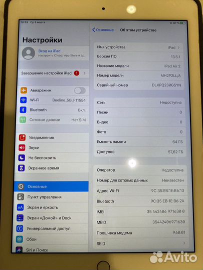 iPad Air 2 Wi-Fi + Cellular