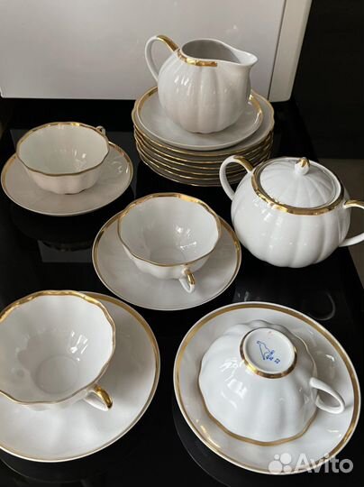 Чайный сервиз СССР дулево белый золотая лента