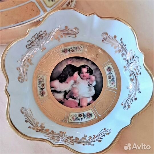 Винтажная интерьерная тарелка путти шкатулка Лимож