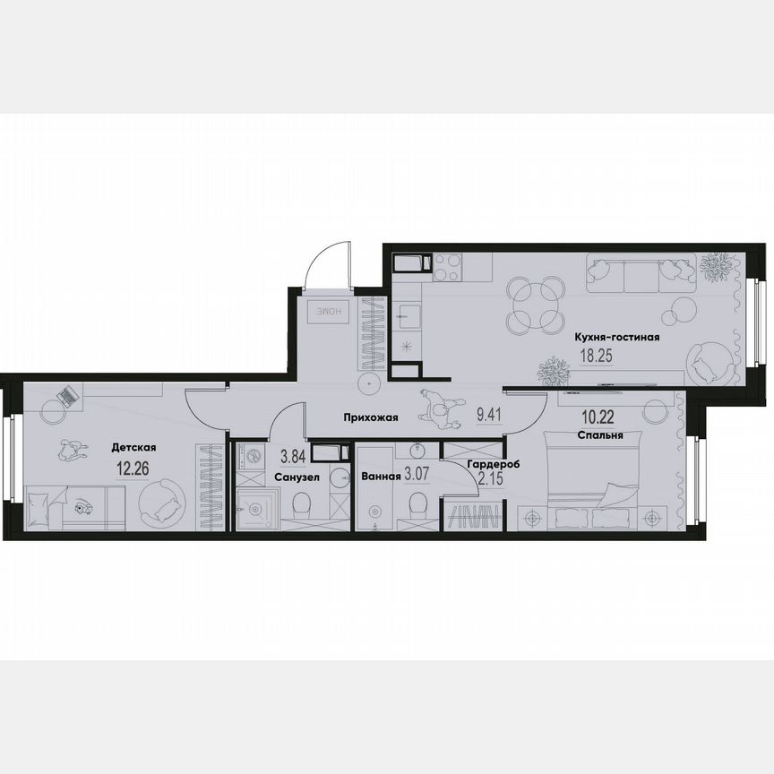 2-к. квартира, 59,2 м², 3/12 эт.