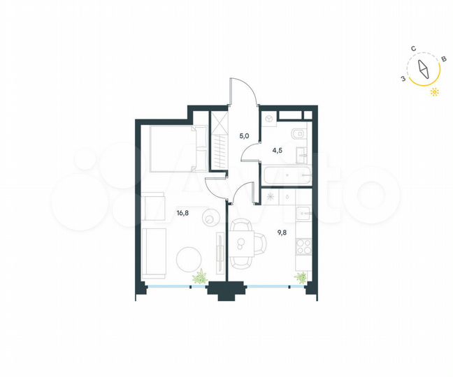 1-к. квартира, 36,1 м², 3/17 эт.
