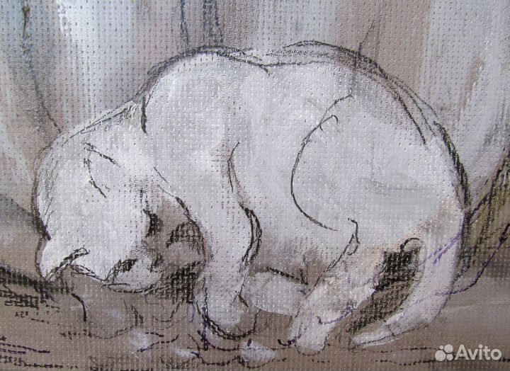 Картина маслом Девушка и кошка Женщина с котёнком