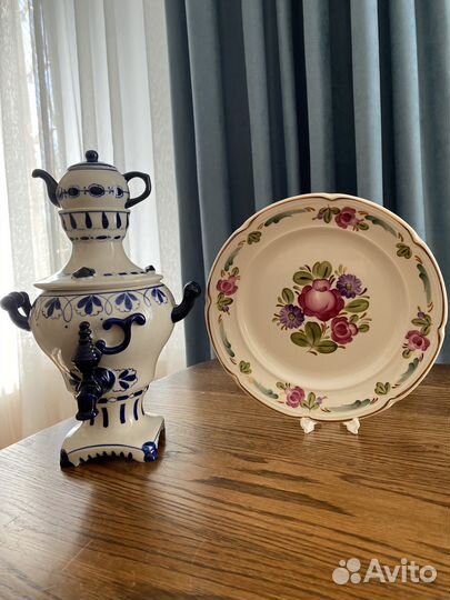 Самовар Гжель, тарелка зик