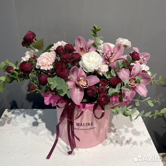 Букет в корзине, букет в коробке