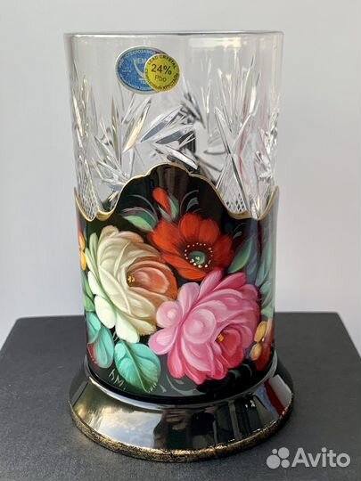 Подстаканник Жостово с хрустальным стаканом