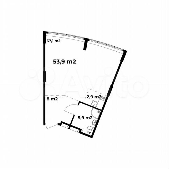 1-к. апартаменты, 53,9 м², 2/6 эт.