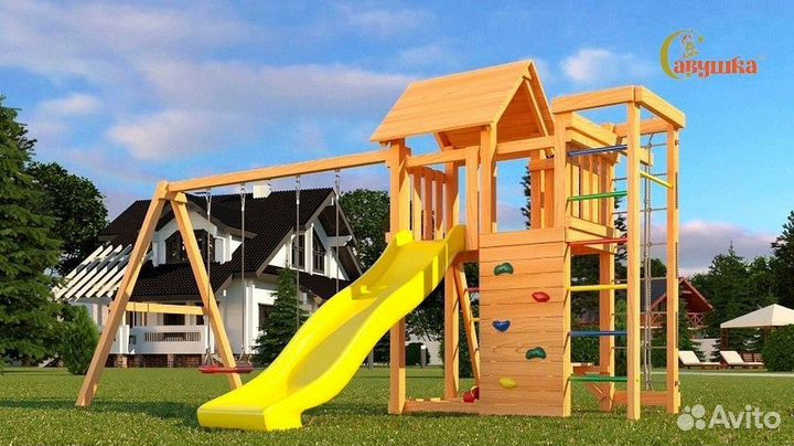 Детские площадки домики горка качели