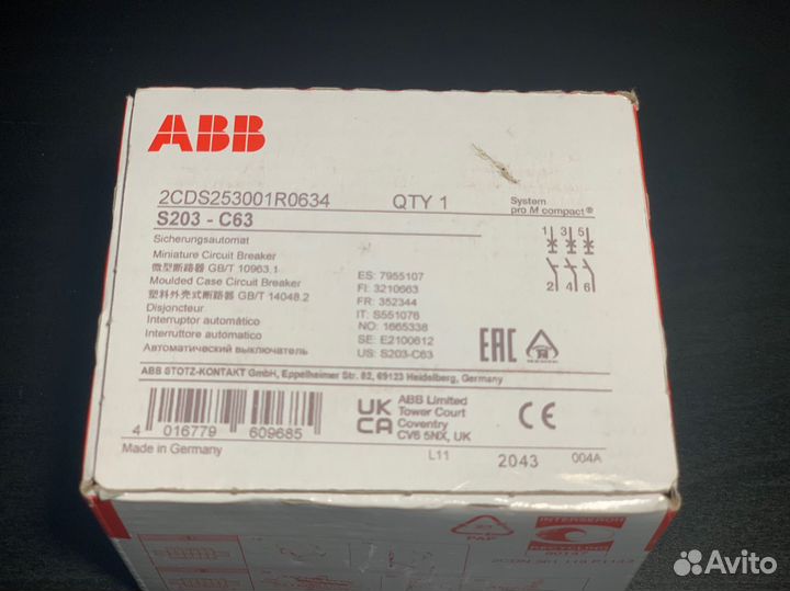 Автоматический выключатель 2CDS253001R0634