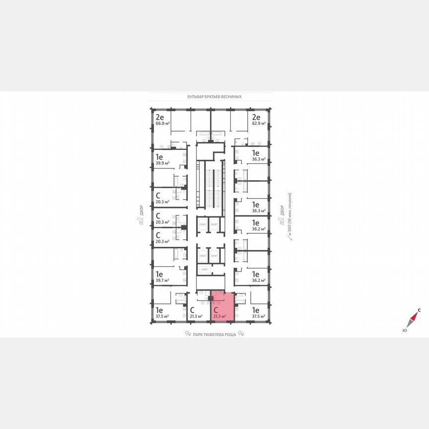 Квартира-студия, 21,3 м², 34/43 эт.
