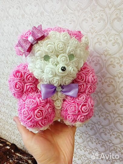 Мишка из розочек ручной работы