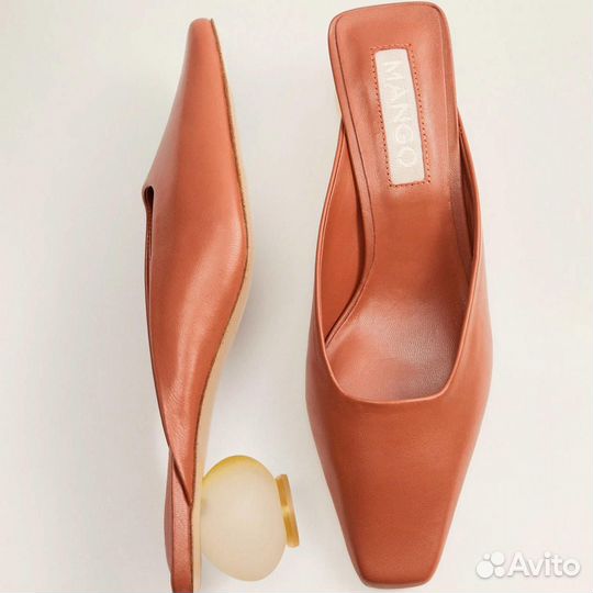 Туфли мюли mango, нат. кожа с круглым каблуком