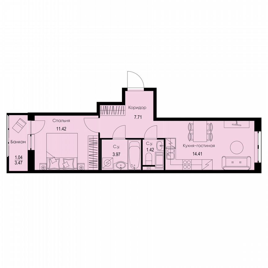 1-к. квартира, 40 м², 6/9 эт.