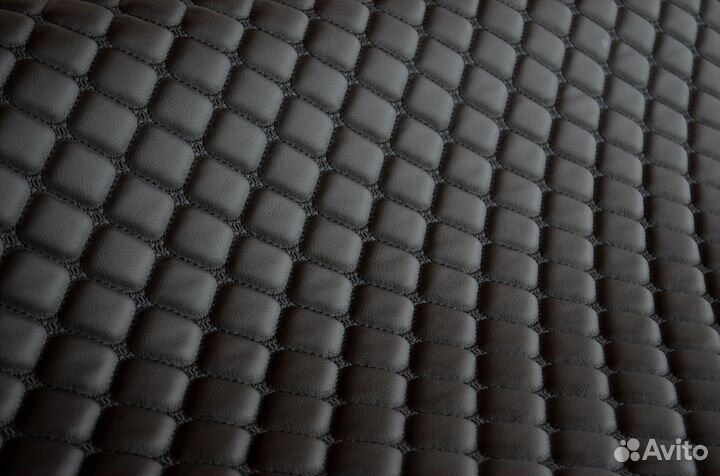 Экокожа стеганая черная рисунок квадрат