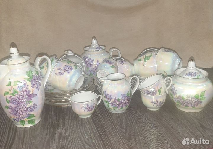 Чайно кофейный сервиз дулево сирень перламутр