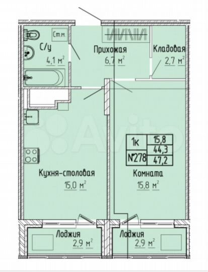 1-к. квартира, 48 м², 6/10 эт.