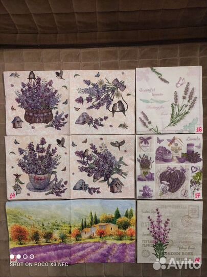 Салфетки д/декупажа Прованс-лаванда-оливки, ручная