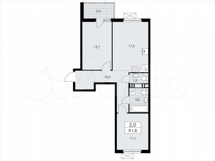 2-к. квартира, 61,6 м², 7/11 эт.