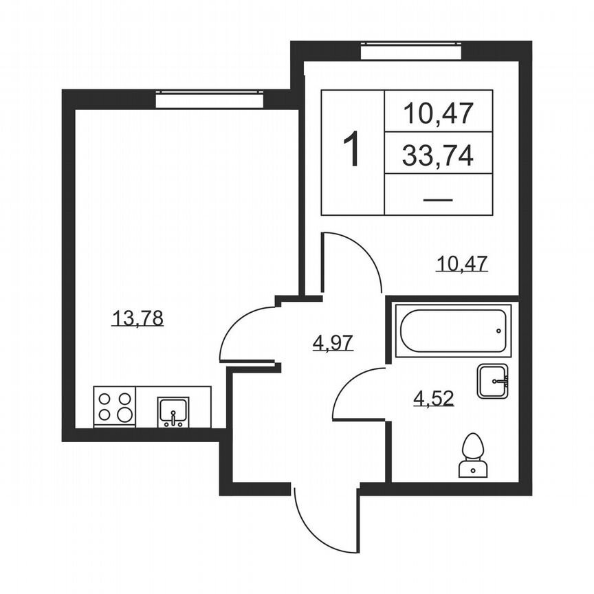 1-к. квартира, 33,7 м², 2/19 эт.