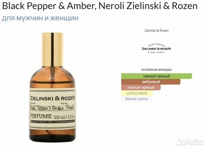 Духи Zelinski & rozen Black Pepper &Amber, Neroli