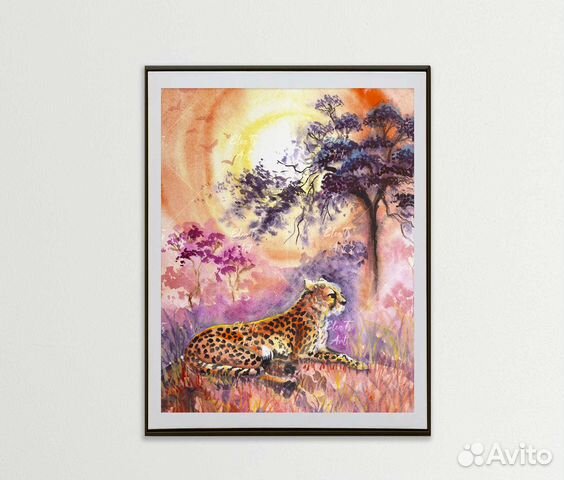 Картина акварель. Гепард