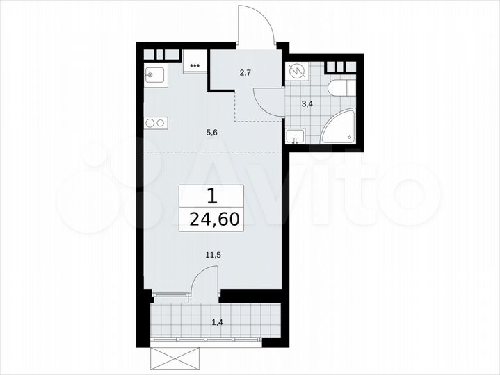 Квартира-студия, 24,6 м², 4/8 эт.