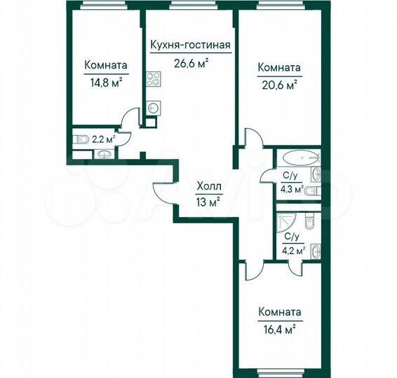 3-к. квартира, 103,1 м², 2/29 эт.