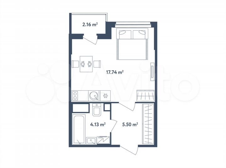 Квартира-студия, 28,5 м², 2/4 эт.