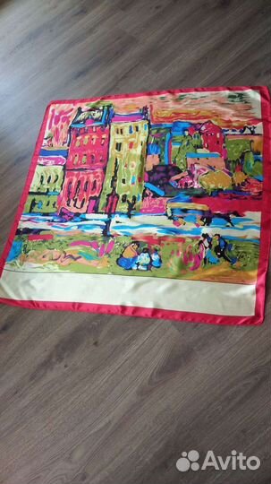 Платок шелковый, акварель, новый, и шейный- 2 шт