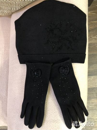 Дубленка+шапка и перчатки