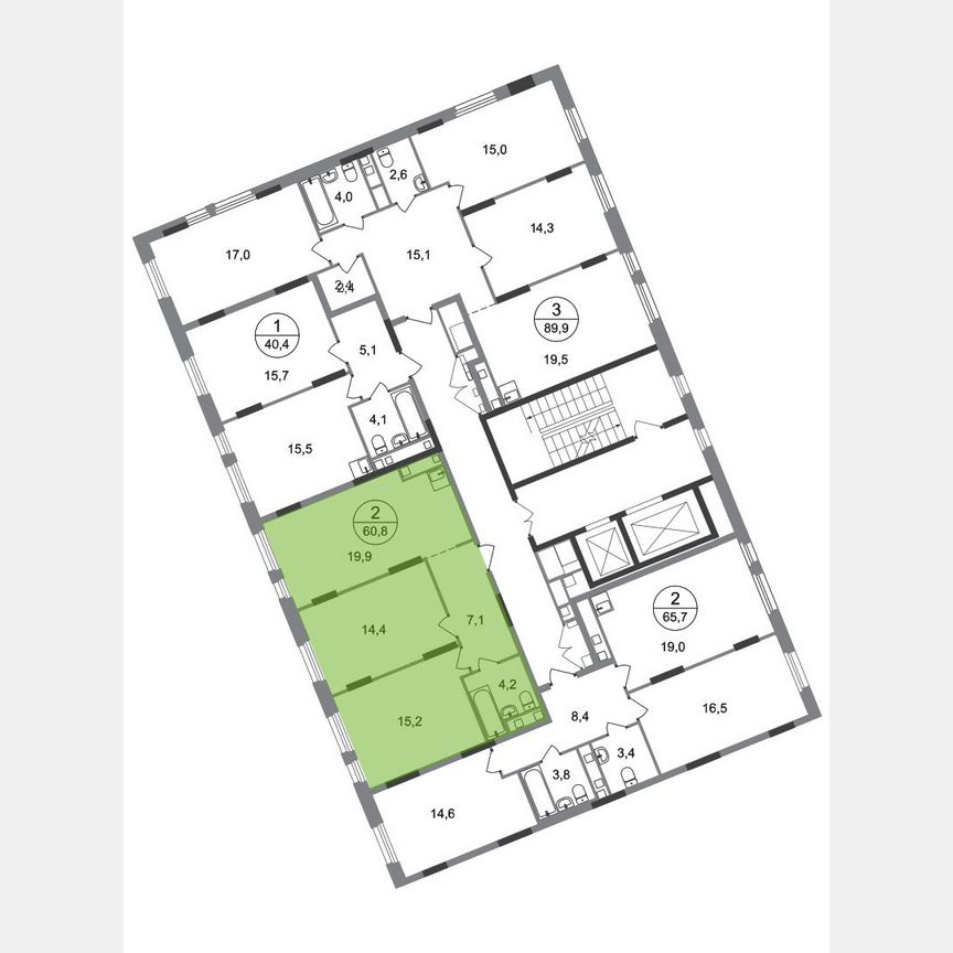 2-к. квартира, 60,8 м², 12/17 эт.