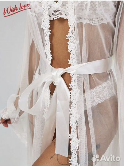 Будуарный халат с поясом, пеньюар