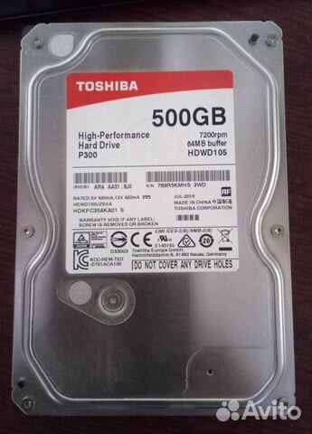 Жесткий диск 500гб toshiba P300 64mb buffer