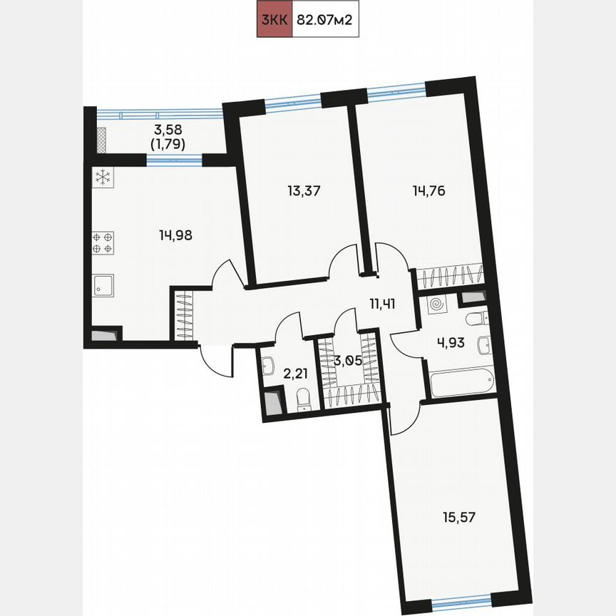 3-к. квартира, 83,6 м², 2/9 эт.