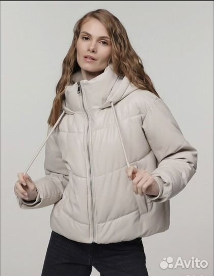 Zara куртка пуховик экокожа