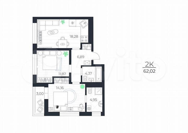 3-к. квартира, 63,5 м², 7/10 эт.