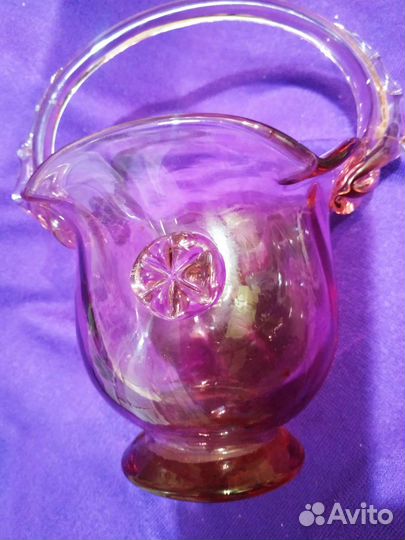 Винтажная ваза конфетница цветное гутовое стекло