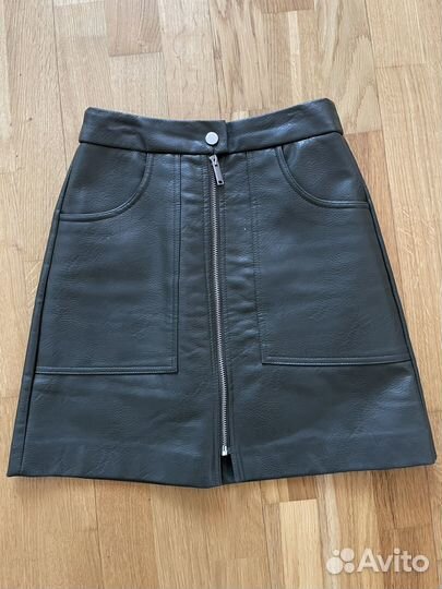 Юбка экокожа на молнии, 32 размер зеленая