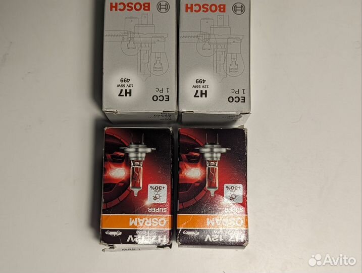 Комплект новых галогенных ламп H7 osram и bosch