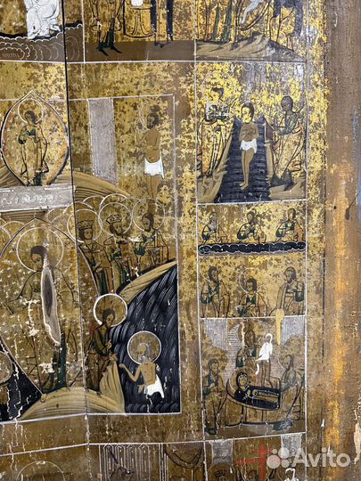 Икона старинная Праздники большая