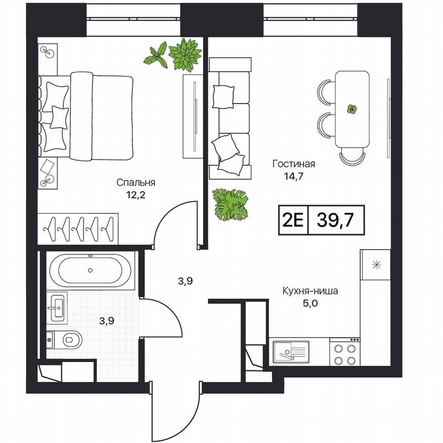 2-к. квартира, 39,7 м², 15/17 эт.