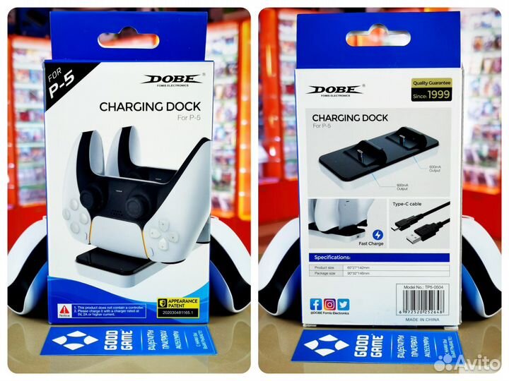 PS5. Зарядная станция Dobe для 2 геймпадов. Новая