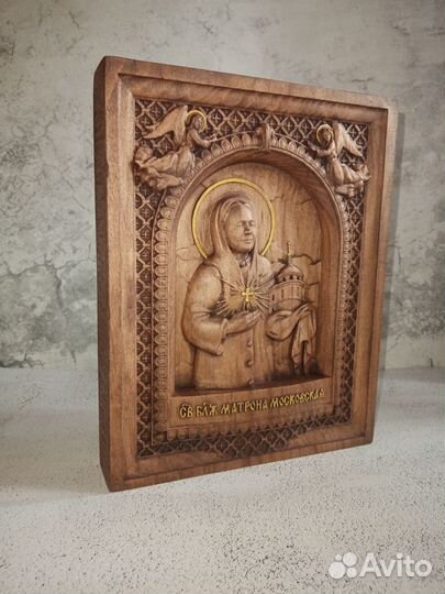 Деревянная Икона Матрона Московская-Роспись Золото