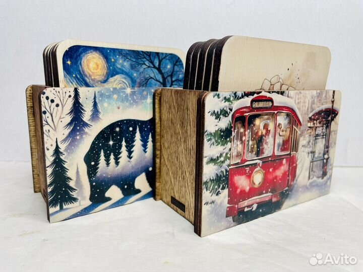 Подставки для стаканов, набор + бокс