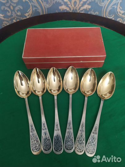 Ложки Столовые Серебро Позолота Чернь