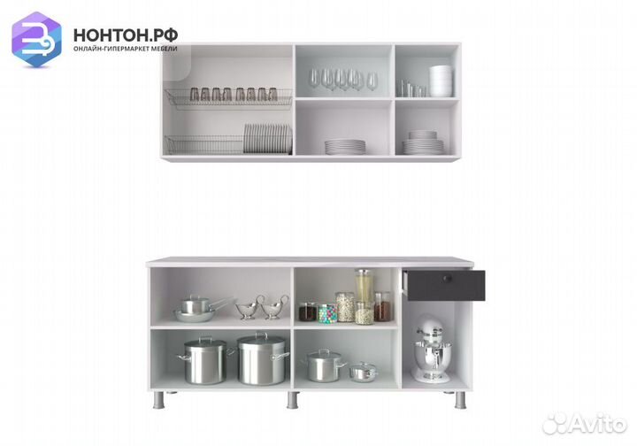 Кухня Деми 1.8 м белый / графит / сумеречный голуб