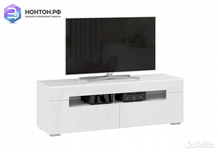 Тумба под тв Фьюжн белый глянец / белый