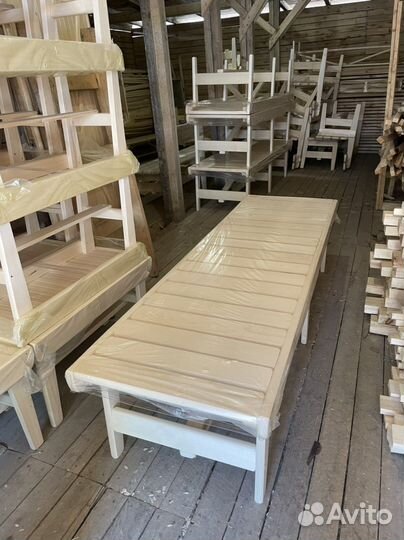 Шезлонг лежак деревянный из осины для отдыха