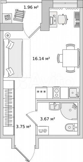 Квартира-студия, 25,5 м², 21/23 эт.